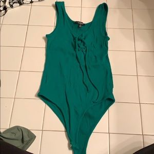 Green lace up body suit